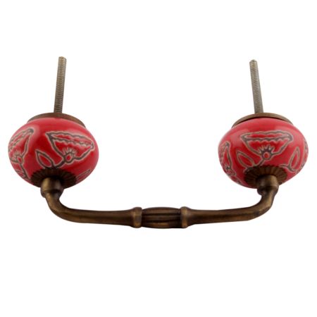 Red Calla Lily Brown Etched Ceramic Bridge Handle 